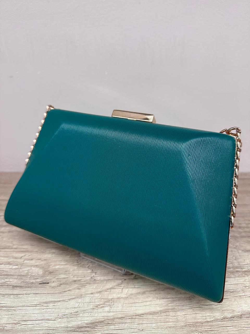 Clutch 003 Verde com Alça dourada